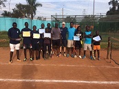 Jon Cain with the Ugandan coaches and youngsters on the Tennis Leaders programme.