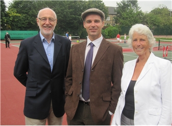 Peter Bretherton with Greenhead Park Activity Officer Chris Smith and YLTA Chairman Liz Wilson