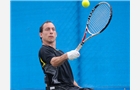 Adam Field in action on day one at the British Open Wheelchair Tennis Championships.