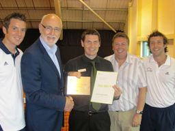 LTA President Peter Bretherton presents Clubmark Accrediatation to David LLoyd Exeter