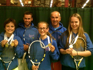 Coaches Liam Storey, Derek Blackmore with Tommy, Josie and Lucy