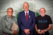 Robin Robinson (left) receives the Lifetime Achievement Award and Keith Whitfield (right) the Meritorious Service Award from Northumberland LTA president Ian Brown (centre) at the 14th annual Northumberland Tennis Awards.