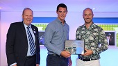 Adam Cox receiving the LTA North Club of the Year Award for 2017 on behalf of Skipton Tennis Club.