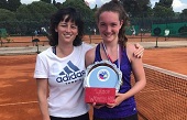 Phoebe Suthers, Slovenia Open Women's Singles Champion with Catherine Fletcher, National Deaf Tennis Coach.