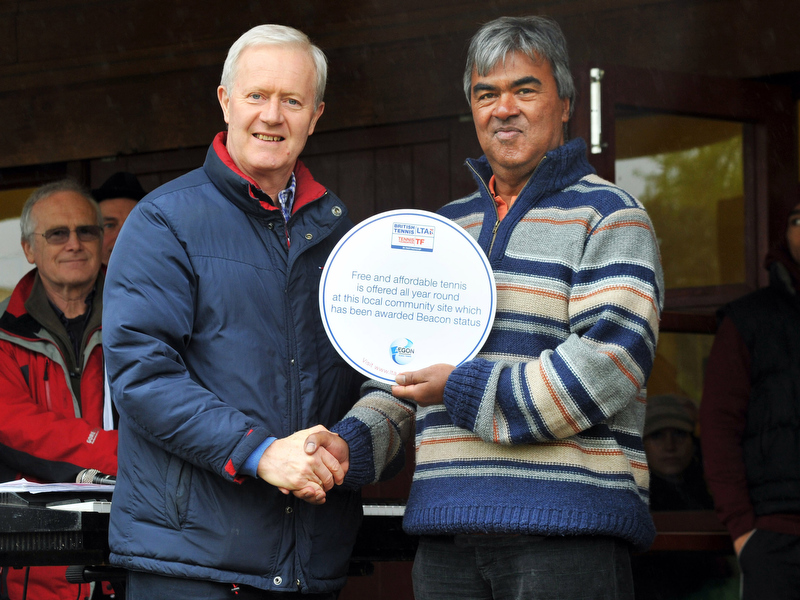 Tennis Foundation Executive Director Geoff Newton and Robby Sukhdeo, Pavilion Tennis Manager at Bruce Castle Park