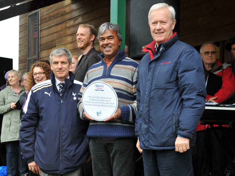 Tennis Foundation Executive Director Geoff Newton and Robby Sukhdeo, Pavilion Tennis Manager at Bruce Castle Park