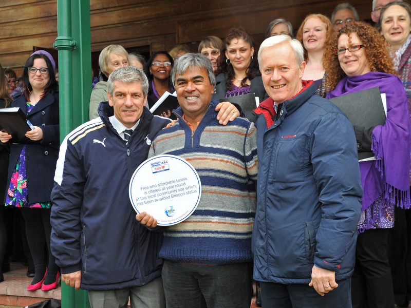 Tennis Foundation Executive Director Geoff Newton and Robby Sukhdeo, Pavilion Tennis Manager at Bruce Castle Park