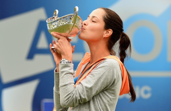 BIRMINGHAM, ENGLAND - JUNE 15:  Ana Ivanovic of Serbia kisses the trophy following her victory in the Singles Final during Day Seven of the Aegon Classic at Edgbaston Priory Club on June 15, 2014 in Birmingham, England.  (Photo by Tom Dulat/Getty Images)