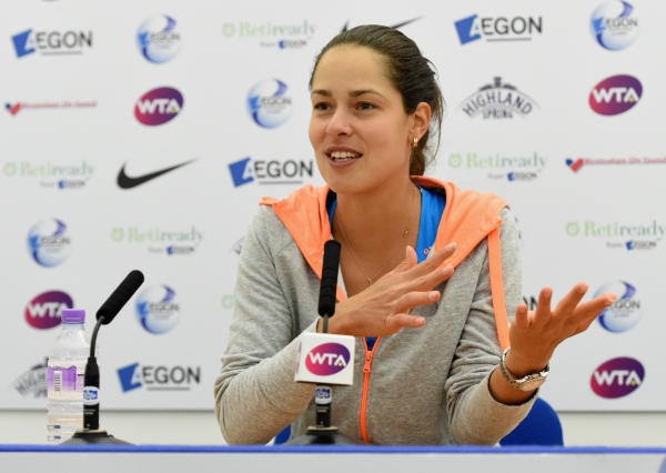 BIRMINGHAM, ENGLAND - JUNE 15:  Ana Ivanovic of Serbia answers questions from the media at a press conference following her victory in the Singles Final during Day Seven of the Aegon Classic at Edgbaston Priory Club on June 15, 2014 in Birmingham, England.  (Photo by Tom Dulat/Getty Images)