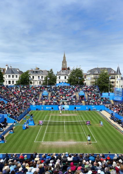 EASTBOURNE, ENGLAND - JUNE 22:  General view during the women's singles final match between Jamie Hampton of the USA and Elena Vesnina of Russia on day eight of the AEGON International tennis tournament at Devonshire Park on June 22, 2013 in Eastbourne, England.  (Photo by Jan Kruger/Getty Images)
