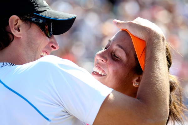 EASTBOURNE, ENGLAND - JUNE 21:  Madison Keys of the USA celebrates with her coach after defeating Angelique Kerber of Germany in the Women's Final at the Aegon International at Devonshire Park on June 21, 2014 in Eastbourne, England.  (Photo by Ben Hoskins/Getty Images)