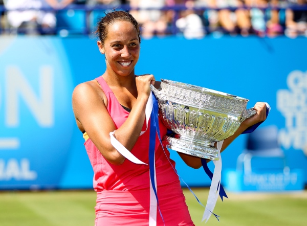 EASTBOURNE, ENGLAND - JUNE 21:  Madison Keys of the USA celebrates with the trophy after defeating Angelique Kerber of Germany in the Women's Final at the Aegon International at Devonshire Park on June 21, 2014 in Eastbourne, England.  (Photo by Ben Hoskins/Getty Images)