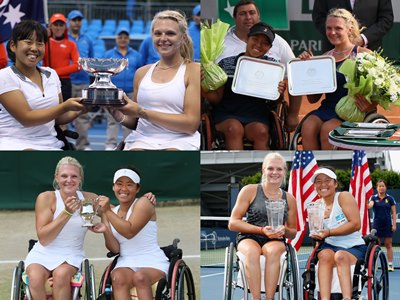 montage of Jordanne Whiley's 4 Grand Slam titles