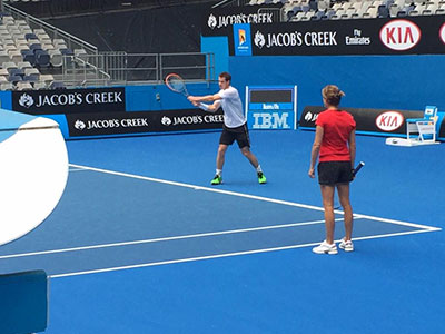 Andy Murray training at Australian Open