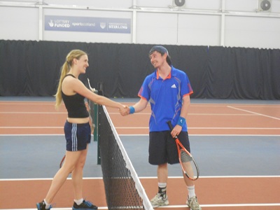 Players in action in the timed tennis event