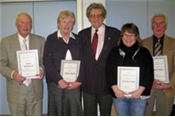 left - right: Harry Brickwood, Eileen Booth (Meritorious ServiceAwards) John Tucker, ECLTA President, Carolyn Cruse (Volunteer of the Year ) Alan Ansty (Meritorious Service Award) 