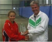 Francesca Stephenson receiving her award from Nigel Sears