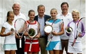 Les Cambridge and Richard Lehman (Tournament Organisers) with Derek Howorth, LTA President and finalists at the Essex Open Tournament at Billericay, 