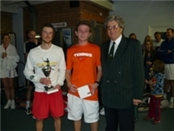 Adam Webb, five times open singles winner with Lee Duncan and John Tucker, President of the ECLTA   