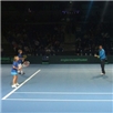 The AEGON Future Stars players on court with Chris Peet and Andy Wilkinson