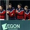 The AEGON GB Davis Cup squad cheer on Murray and Hutchins on Saturday.