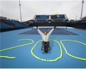 Jayant Mistry, LOCOG Deputy Wheelchair Tennis Manager, celebrates the 200-days to go countdown