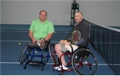 Paul and Darren trying out wheelchair tennis at Grantham Tennis Club