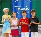 Photo (courtesy of Mark Nouillan) - Finalists in the 9U event: Daisy Chapman, Isabelle Purser, James Vincent and Calum Harvey