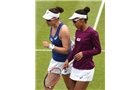 BIRMINGHAM, ENGLAND - JUNE 15:  Raquel Kops-Jones and Abigail Spears (L) of the United States confer during the Doubles Final during Day Seven of the Aegon Classic at Edgbaston Priory Club on June 15, 2014 in Birmingham, England.  (Photo by Tom Dulat/Getty Images)