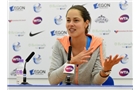 BIRMINGHAM, ENGLAND - JUNE 15:  Ana Ivanovic of Serbia answers questions from the media at a press conference following her victory in the Singles Final during Day Seven of the Aegon Classic at Edgbaston Priory Club on June 15, 2014 in Birmingham, England.  (Photo by Tom Dulat/Getty Images)